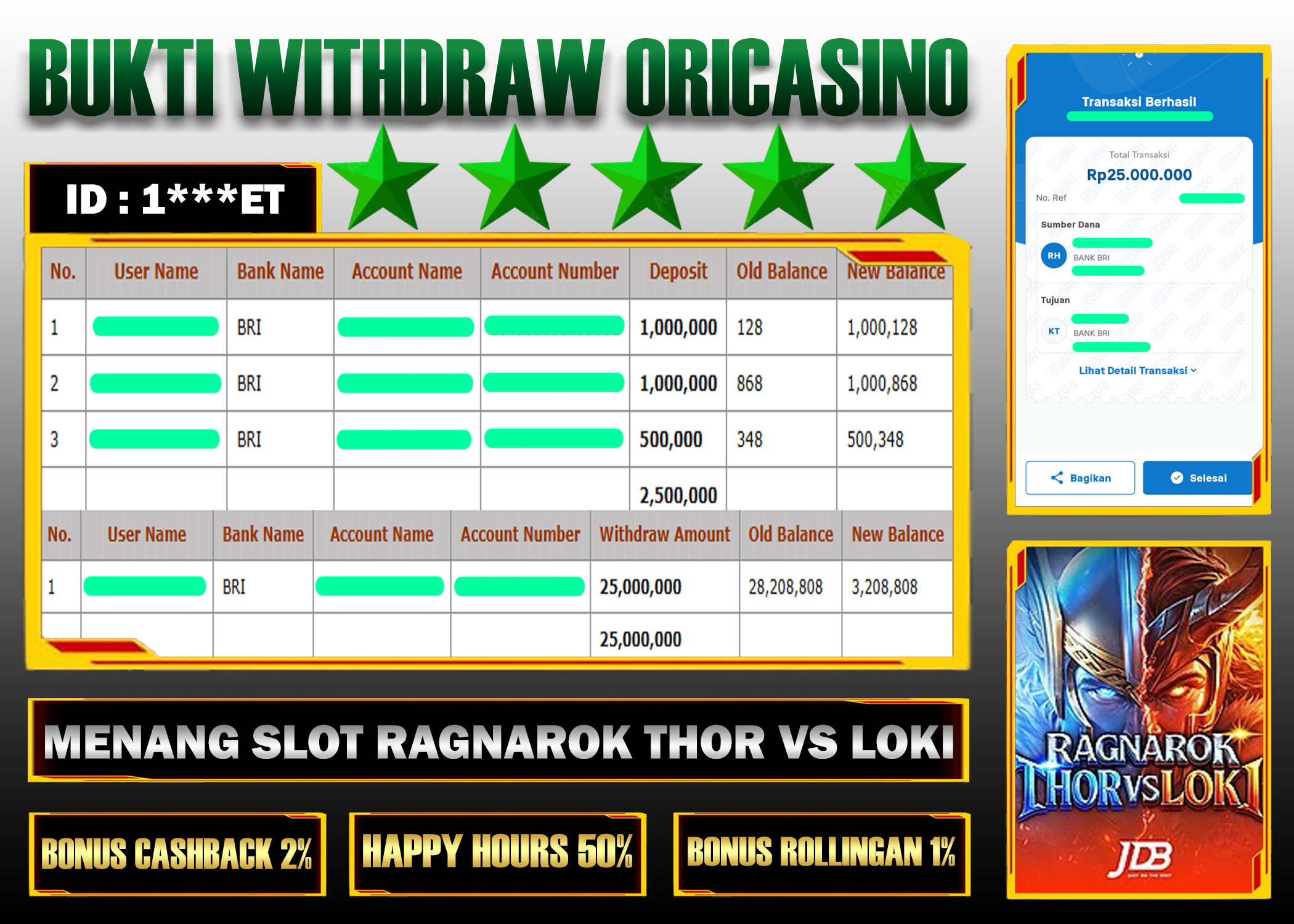 BUKTI KEMENANGAN SLOT RAGNAROK THOR VS LOKI PROVIDER JDB
